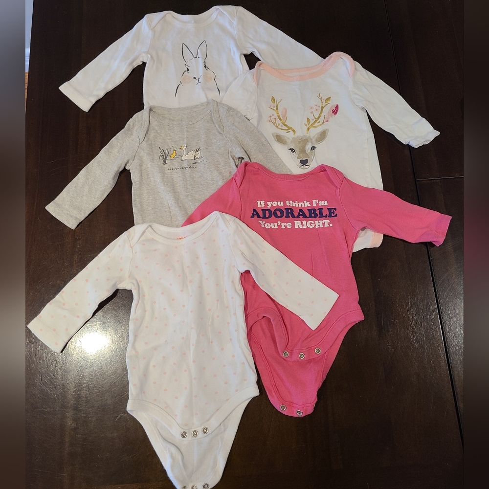 🌟Set of Five Long Sleeve Onesies Size 3-6 Months